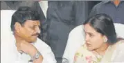  ?? HT ?? ▪ Samajwadi Secular Morcha leader Shivpal Yadav with Aparna Yadav at a function in Lucknow on Saturday.