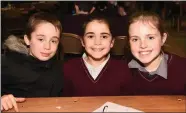  ?? Alex O’Toole, Katy Galvin and Clíona Walsh of St Finian’s National School, Waterville ??