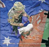  ??  ?? ‘REPUGNANT’ PHOTO: A top Chinese Communist Party official shared this fake image of a grinning Australian soldier appearing to behead an Afghan child. Twitter has responded by marking the post as “sensitive.”