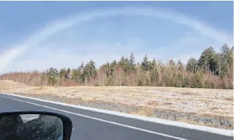  ??  ?? What a lovely sight to see. Karen Lannan was lucky to spot a winter rainbow in the Cobequid Pass area of Nova Scotia last month. But was she lucky enough to find the pot of gold?