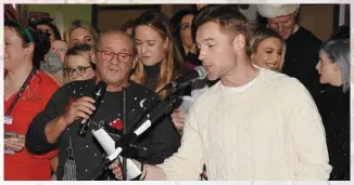  ??  ?? Beth Byrne (9), from Old Bawn, Co Dublin, meeting Brendan O’Carroll, the star and creator of Mrs Brown (inset left). Above is O’Carroll singing with Ronan Keating at the hospital.