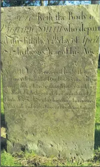 ??  ?? Known as the ‘bleeding gravestone’ this memorial in St Mary’s churchyard, Hinckley, to 20-year-old Richard Smith who was murdered in April 1727, the stone is said to become spotted with blood on the anniversar­y of his death.