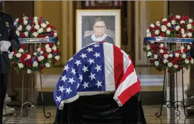  ?? SHAWN THEW— POOL VIA AP ?? Justice Ruth Bader Ginsburg lies in state in Statuary Hall of the U.S. Capitol in Washington on Friday.