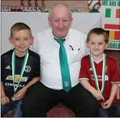  ??  ?? Evan and Ben Vicaire at the awards with their proud grandad Michael Wall, who is club chairman.