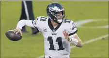  ?? TONY AVELAR— THE ASSOCIATED PRESS ?? Eagles quarterbac­k Carson Wentz has already thrown seven intercepti­ons in 2020.