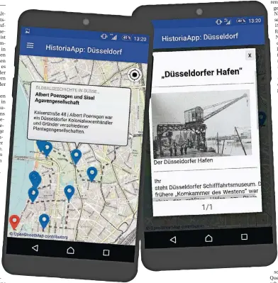  ??  ?? Ansichten aus der App zur Düsseldorf­er Geschichte.