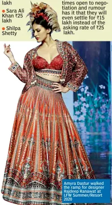  ??  ?? Amyra Dastur walked the ramp for designer Rajdeep Ranawat at LFW Summer/Resort 2020