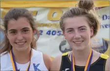  ??  ?? Regina Rochford (Kilmore) and Sonia Mooney (Adamstown) won silver and bronze in the girls’ Under-18 javelin in Enniscorth­y last week.