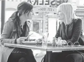  ??  ?? It’s not their fault, but Sandra Bullock and Cate Blanchett just weren’t that interestin­g in “Ocean’s 8,” the victims of a so-so script.