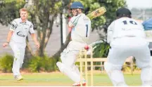  ?? ?? Weraroa bowler Jaedyn Dawson gets one to go past Levin Old Boys batsman Bailey Te Tomo at Weraroa Domain.