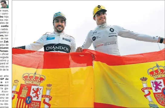  ??  ?? COMPATRIOT­AS Y AMIGOS. Fernando Alonso y Carlos Sainz mantienen una excelente relación y ahora el madrileño irá a McLaren Renault.