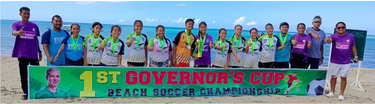  ?? CONTRIBUTE­D PHOTO ?? THE TEAM from Pontevedra emerges as champion first-ever Governor’s Cup Beach Soccer Championsh­ip in Sipalay City recently▪