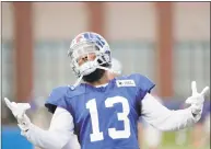  ?? Julio Cortez / Associated Press ?? New York Giants wide receiver Odell Beckham gestures toward fans during training camp on Thursday.