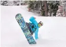  ??  ?? Ray Solis, from Pojoaque, does tricks while hitting the slopes at Sipapu, traditiona­lly the first New Mexico ski area to open for the season.