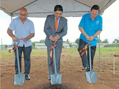  ?? Photo: DEPTFO News ?? From left: Fiji Airways board chairman Rajesh Punja, Attorney-General and Minister for Civil Aviation, Aiyaz Sayed-Khaiyum, and Fiji Airways Managing Director and chief executive officer Andre Viljoen, at the ground breaking ceremony for Fiji Aviation...