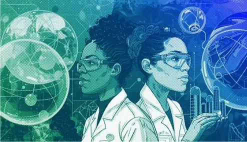  ?? ?? Scientists in a lab, illustrati­on