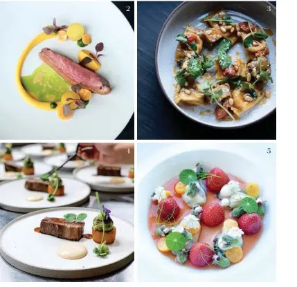  ??  ?? Chef Karlo Evaristo Duck, gooseberry, butternut, vinaigrett­e and potato confit Agnolotti, pork belly, annatto butter and pinenuts
A classic combinatio­n of beef and potato Oyster, fermented strawberry jus, gooseberry and icebuds