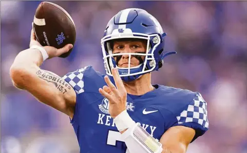  ?? John Amis / Associated Press ?? Kentucky quarterbac­k Will Levis throws a pass during a game against Miami (Ohio) on Saturday in Lexington, Ky.