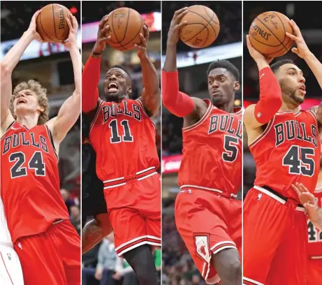  ?? GETTY IMAGES ?? Four Bulls you can count on being here next season: Lauri Markkanen ( from left), David Nwaba, Bobby Portis and Denzel Valentine.