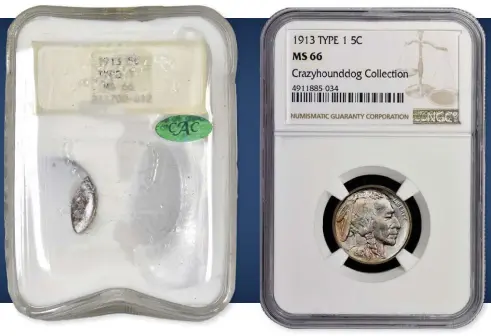  ?? (Photos courtesy NCS.) ?? Before and after images of a 1913 Type 1 Buffalo nickel restored at NCS under the auspices of David Camire.