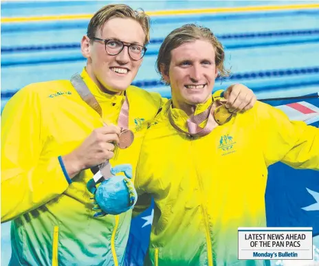  ?? Picture: AFP PHOTO ?? LATEST NEWS AHEAD OF THE PAN PACS Jack McLoughlin (right) is sad to farewell friend and adversary Mack Horton from the 1500m freestyle at the Pan Pacs.