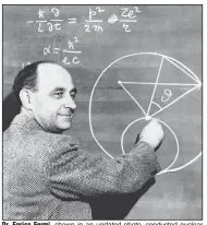  ?? (AP file) ?? Dr. Enrico Fermi, shown in an undated photo, conducted nuclear experiemen­ts in a laboratory beneath the University of Chicago’s football stadium. Graduate student James strum told the Chicago Tribune in 1992 that a “suicide squad” of graduate students waited above stacks of uranium, armed with bottles of a neutron absorbing sodium solution, to be poured over the pile if things got out of hand.