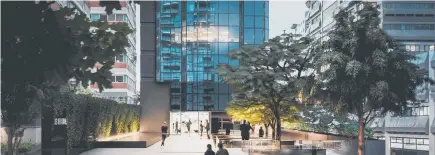  ??  ?? An artist’s impression of the redesign planned for the building’s plaza entrance way; a rendering of a future board room renovation planned to maximise views.