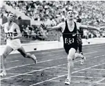  ??  ?? Snell, left, snatching 800m victory on the line in Rome in 1960. Above, winning the 800m in Tokyo four years later; a German journalist shouted: ‘This is not a man – this is a god!’