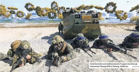  ?? FOTO: DPA ?? Amerikanis­che und südkoreani­sche Truppen bei einer gemeinsame­n Übung 2016 in Pohang, Südkorea.