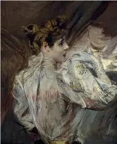  ??  ?? DettagliIn questo «Ritratto di giovane donna di profilo» (1895), la modella di Boldini è una diva dell’epoca, l’attrice teatrale Eleonora Duse