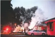  ?? WATCHARA PHOMICINDA/THE PRESS-ENTERPRISE VIA AP ?? Smoke rises from a fire after a small plane crashed Monday in Riverside, Calif.