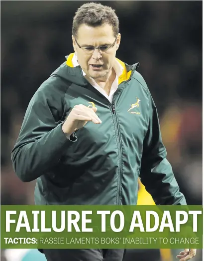  ?? Picture: Getty Images ?? NO IMAGINATIO­N. Springbok coach Rassie Erasmus singled out his team’s failure to adapt to tactics for their 20-11 loss to Wales in Cardiff on Saturday.