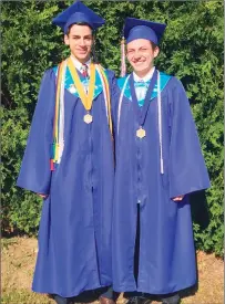  ??  ?? Lincoln High salutatori­an Matt Mardo, left, and Valedictor­ian Ross Lancaster pose for a photo before graduation, Mardo is attending Harvard while Lancaster is heading to Rensselaer.