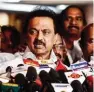  ?? - PTI ?? BRIEFING: DMK Working President M.K. Stalin addressing a press conference at the party office after a meeting in Chennai on Friday.