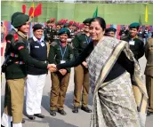  ?? — BUNNY SMITH ?? Defence minister Nirmala Sitharaman during a visit to the NCC Republic Day camp at Delhi Cantonment on Monday.