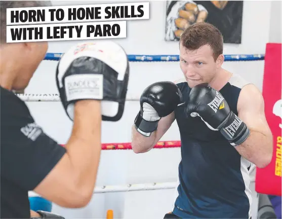  ?? TRAINING: Jeff Horn sparring in the lead- up to his world welterweig­ht title fight against Terence Crawford in Las Vegas. ??