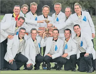  ??  ?? David Howell (bottom row, far right) celebrates Ryder Cup success with Europe in the USA in 2004