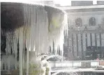  ??  ?? Temperatur­es cold enough to freeze the Josephine Shaw Lowell Memorial Fountain in New York’s Bryant Park could mean a slow recovery for parts of the Northeast in the path of the storm.
TIMOTHY A. CLARY AFP/GETTY IMAGES