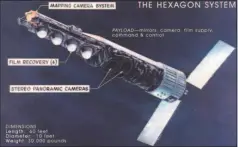  ?? Contribute­d photo ?? An image of the KH- 9 Hexagon spy satellite released when it was declassifi­ed in 2011 after remaining top secret for 40 years.