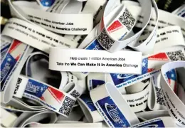 ?? The Sentinel-record/file photo ?? ■ A file photo shows bands produced for the “We Can Make It In America” Challenge at Alliance Rubber Co.