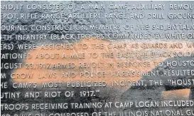  ?? Elizabeth Conley / Houston Chronicle ?? A state historical marker in Memorial Park was defaced just one day after its rededicati­on in honor of the centennial of the Camp Logan Riot.