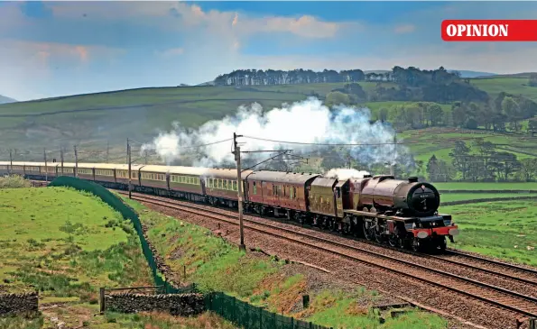  ??  ?? Main line steam is back: LMS 4-6-2 No. 6201 Princess Elizabeth passes Greenholme on the climb to Shap with the Northern Belle on May 29. MAURICE BURNS