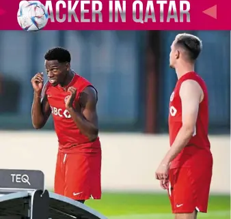  ?? — ap ?? Focused: canada’s Jonathan david (left) heads the ball during a training session in doha.