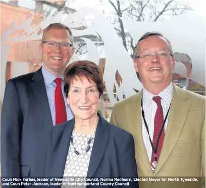  ??  ?? Coun Nick Forbes, leader of Newcastle City Council, Norma Redfearn, Elected Mayor for North Tyneside, and Coun Peter Jackson, leader of Northumber­land County Council