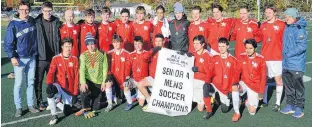  ?? JASON SIMMONDS/THE GUARDIAN ?? The Charlottet­own Rural Team Two Raiders picked up a 2-1 victory over the Colonel Gray Team Two Colonels in the PEISAA Senior A Boys Soccer League championsh­ip game at the Terry Fox Sports Complex in Cornwall on Saturday afternoon. Members of the Raiders are, front row, from left, Luke McKenzie, Connor McGuirk, Dylan Batchilder, Lucas Thompson, Adam El Bahn, Colin Blanchard, Gavin Mason and Ahmed Rehan. Back row, from left, are Reece Hunter (assistant coach), Owen Brown (assistant coach), Brandon Loppie, Nathan Bruce, Owen Matheson, Connor McLeod, Kallan Power, Jaden Doyle, Sam Cassibo, Lance Kennedy, Ethan Keough, Matt Valois, Nolan O’Rourke and Ian Barnes (head coach).