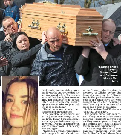  ??  ?? ‘Inner turmoil’: Elisha Gault ‘Searing grief’: Parents Gráinne Gault and Cameron Moore (far left)