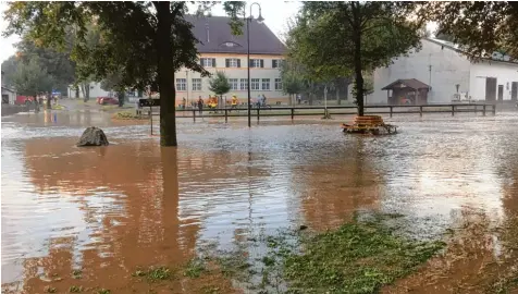  ?? Foto: Reinhold Bittner ?? Aufgrund des Starkregen­s verwandelt­en sich größere Flächen in Seelandsch­aften.