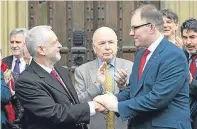  ?? Picture: PA. ?? Labour leader Jeremy Corbyn, left, welcomes new MP Gareth Snell to Westminste­r.