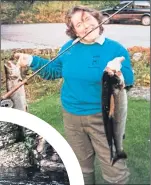  ??  ?? Tuggy with fine fish in 1988 and late husband Johnny tussles with a big one in the 1980s