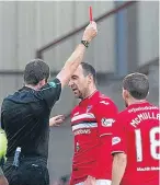  ??  ?? Pars striker Michael Moffat is sent off in the closing stages.